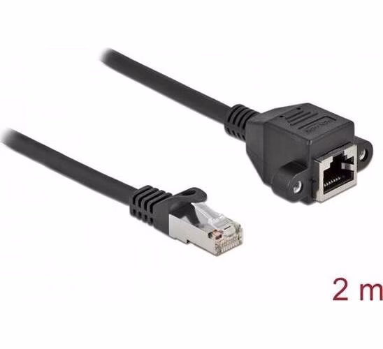 Delock Prodlužovací síťový kabel, ze zástrčky S/FTP RJ45 na zásuvku RJ45, Cat.6A, délka 2 m, černý