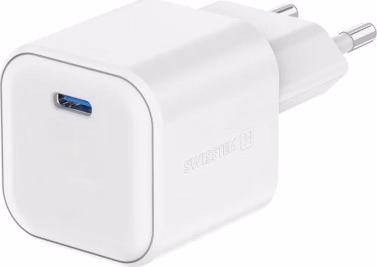 SWISSTEN SÍŤOVÝ ADAPTÉR GaN 1x USB-C 20W POWER DELIVERY BÍLÝ