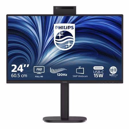 Philips LCD 24B2N3200JH 23,8" IPS/1920x1080@120Hz/4ms/300cd/VGA/HDMI/DP/4xUSB/Webcam/Repro/Pivot/HAS/5 let