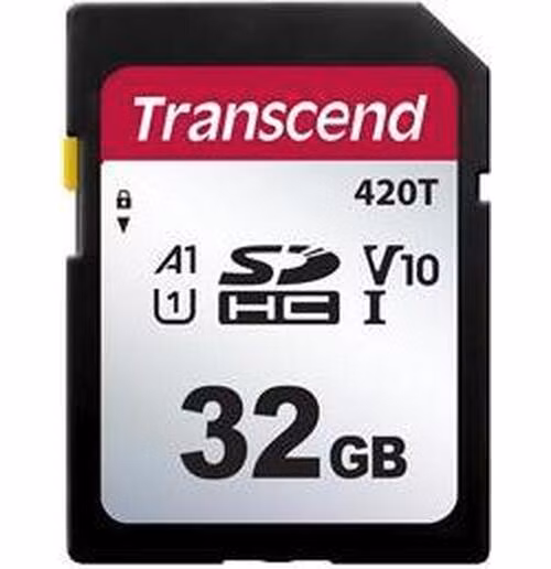 Transcend 32GB SDHC420T UHS-I U1 (Class 10) V10 A1 3K P/E 3D TLC paměťová karta, 100MB/s R, 85MB/s W, černá