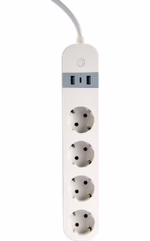 GEMBIRD chytrá prodlužovačka s USB nabíječkou, 4 zásuvky, bílá
