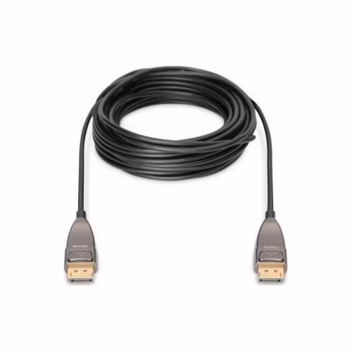 Digitus DisplayPort AOC hybridní připojovací kabel M/M, 15m, UHD 8K@60Hz, CE, zlato, bl