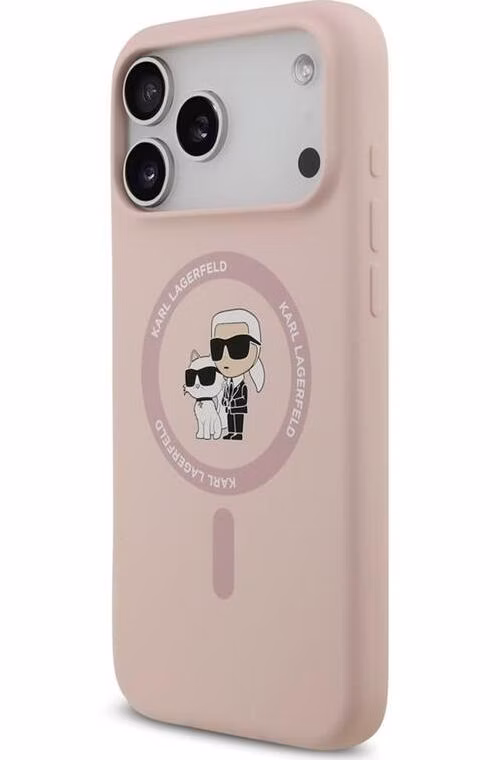 Karl Lagerfeld Liquid Silicone Karl and Choupette MagSafe kryt iPhone 18 Pro Max ružový
