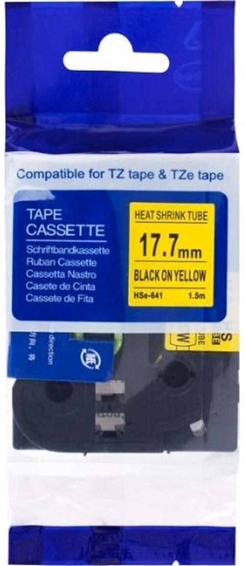 PRINTLINE kompatibilní páska s Brother HSe-641, 18mm, černý tisk/ žlutý podklad, bužírka