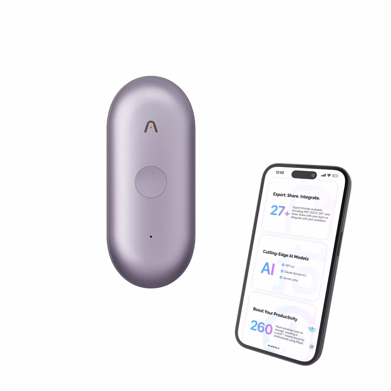 PLAUD Note Pin S Purple - AI hlasový záznamník + náramek a šňůrka na krk