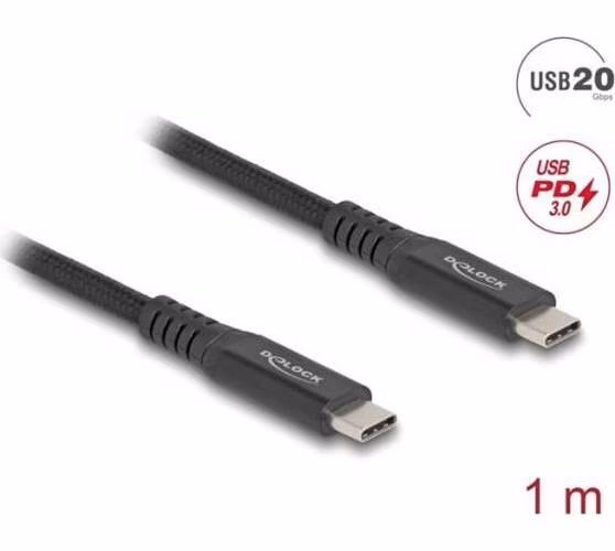 Delock USB 20 Gbps kabel USB Type-C™ samec na samec PD 3.0 100 W E-Marker 1 m černý kov