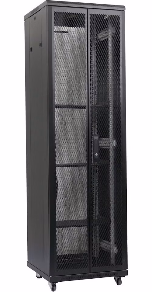 XtendLan TELCO 42U/800x1000 stojanový, černý, perforované dvoukřídlé(dvoudílné) dveře a záda