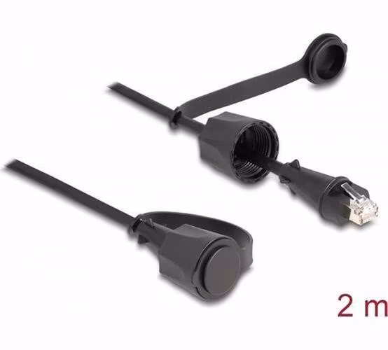 Delock Síťový kabel ze zástrčky RJ45 na zástrčku RJ45, Cat.6, STP, s ochrannou čepičkou, venkovní, IP68, prachotěsný a v