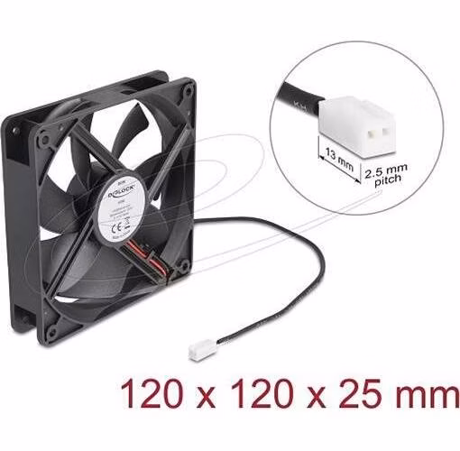 Delock Axiální ventilátor: 5 V DC, 120 x 120 x 25 mm, černý