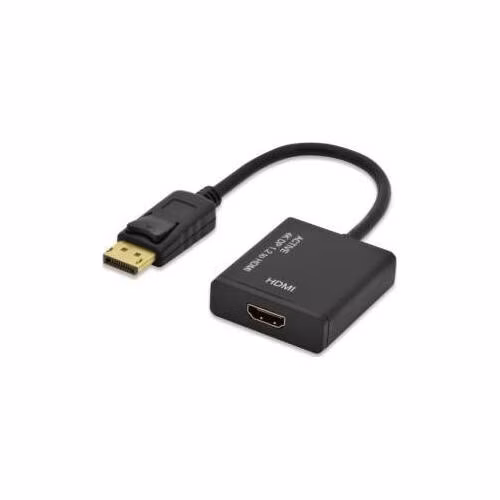 Ednet kabelový adaptér DisplayPort, DP samec - HDMI typ A samice, 0,2m, UHD 4K, aktivní, CE, zlato, černý