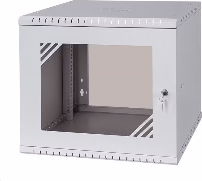 LEXI 19" nástenná skriňa Basic 9U, šírka 520 mm, hĺbka 450 mm, sklenené dvere, bez zadnej steny, sivá