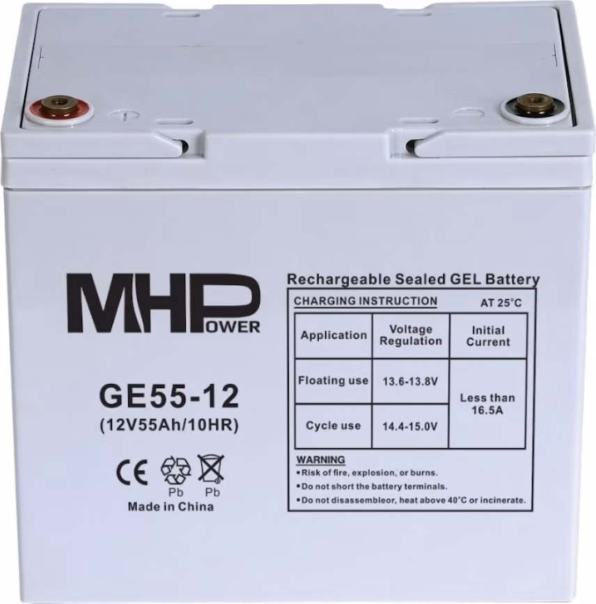 MHPower záložní Gelový akumulátor 12V/55Ah, Terminál T1 - M6, Deep Cycle