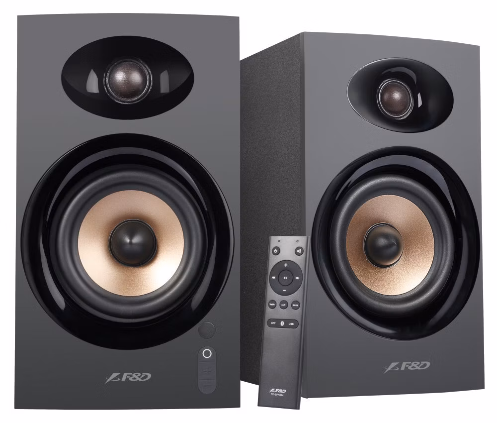 POŠKOZENÝ OBAL - FENDA F&amp;D repro R23BT/ 2.0/ 40W/ dřevěné/ BT/ Optický/ USB vstup/ dálkové ovládání/ černé