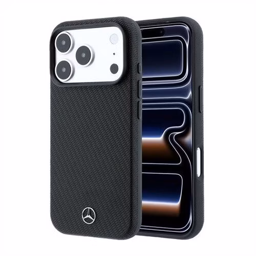 Mercedes PU Leather Wood Semi Wrap MagSafe 18 iPhone Pro čierny