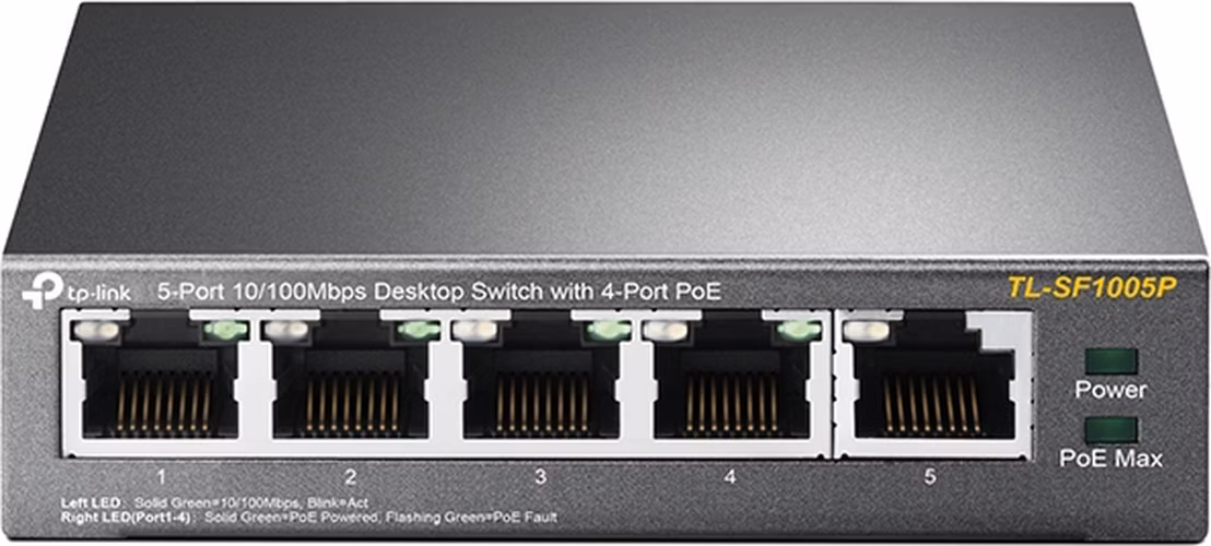 5-Port 10/100 Mbps Desktop Switch with 4-Port PoE+ PORT: 4× 10/100 Mbps PoE+ Ports, 1× 10/100 Mbps Non-PoE Port SPEC: 80