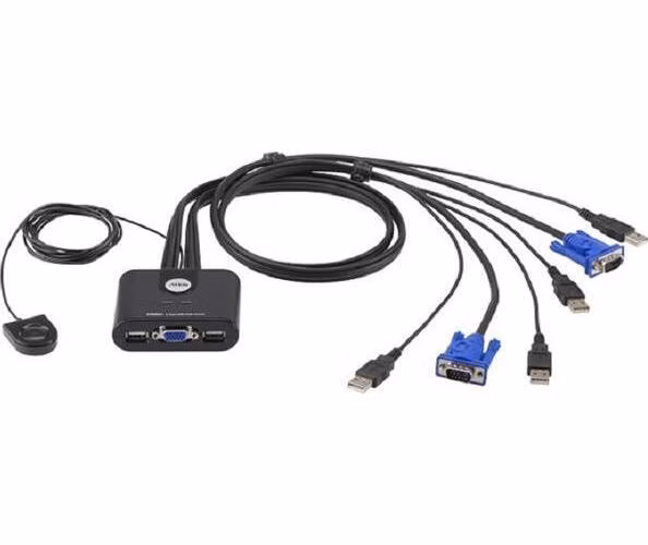 ATEN 2-Port USB VGA Cable KVM Switch with Remote Port Selector