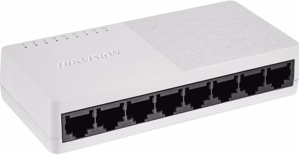 HIKVISION switch DS-3E0108D-O/ 8x port/ 10/100 Mbps RJ45 ports/ 1.6 Gbps/ napájení 5 VDC, 0.6 A