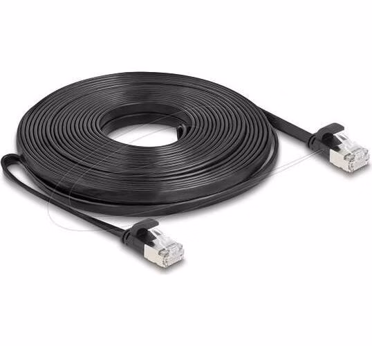 Delock Plochý patch kabel RJ45 zástrčka na zástrčku Cat.6A U/FTP 10 m, černý