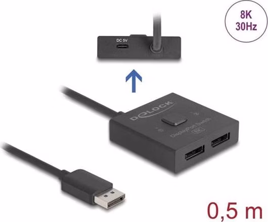 Delock Switch DisplayPort, 2 na 1, obousměrný, 8K