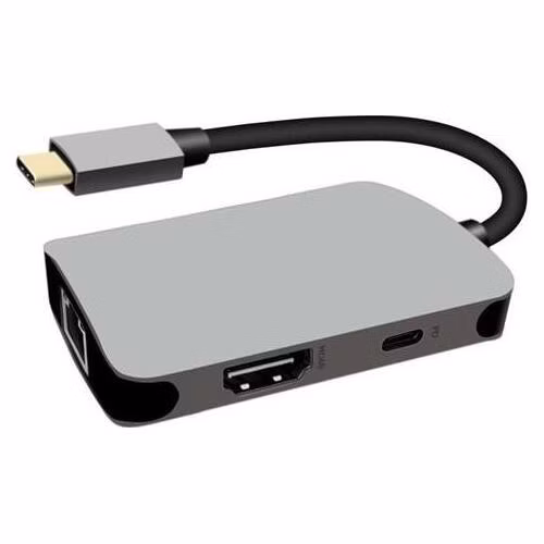 PremiumCord USB-C na HDMI + RJ45 + PD adaptér, hliníkové pouzdro