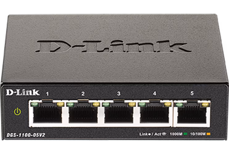 D-Link DGS-1100-05V2 5-portový gigabitový inteligentný riadený prepínač, bez ventilátora