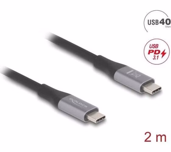 Delock USB 40 Gbps kabel USB Type-C™ samec na samec PD 3.1 240 W E-Marker 2 m šedá kovová