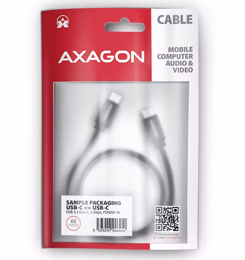 AXAGON datový a nabíjecí kabel SPEED USB-C na USB-C / USB 3.2 Gen1 / PD 60W 3A / ALU / oplet / 2m / černý