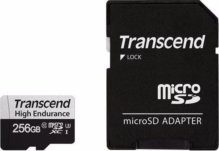 Transcend 256GB microSDXC 350V UHS-I U1 (Class 10) High Endurance paměťová karta, 95MB/s R, 40MB/s W