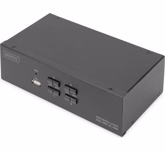 DIGITUS KVM switch, 4 porty, duální displej, 4K, HDMI®