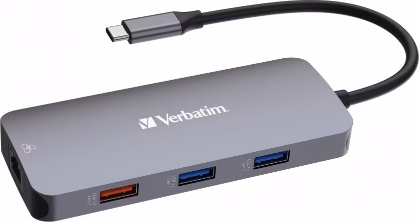 VERBATIM Hub USB-C Pro Multiport 9 Port, 3x USB 3.2, 2x USB-C, HDMI, RJ45, microSD/SD, šedá