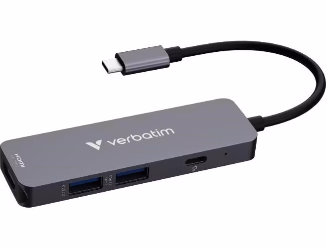 VERBATIM Dokovací stanice USB-C, 4v1, HDMI, USB-C PD, USB 3.0, USB 2.0, šedá