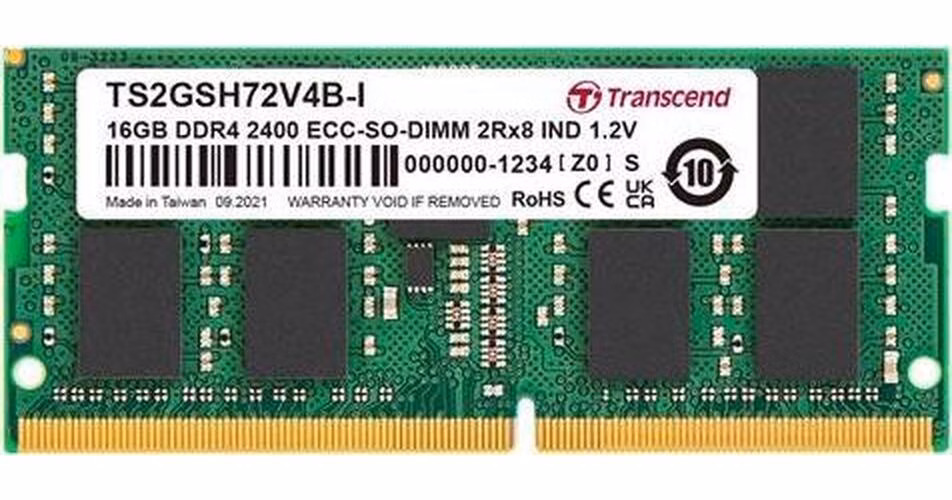 Transcend paměť 16GB Industrial ECC SODIMM DDR4 2400 2Rx8 1Gx8 CL17 1.2V