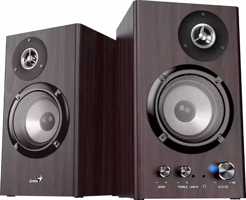Genius SP-HF1812BT Reproduktory, 2.0, 50W, Bluetooth 5.3, 3,5mm jack, dřevěné, tmavě hnědé