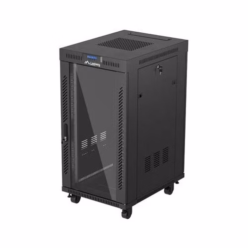 LANBERG 19" VOLNĚ STOJÍCÍ RACKOVÁ SKŘÍŇ 22U/600X800 (v rozloženém stavu) S PROSKLENÝMI DVEŘMI LCD ČERNÁ V2