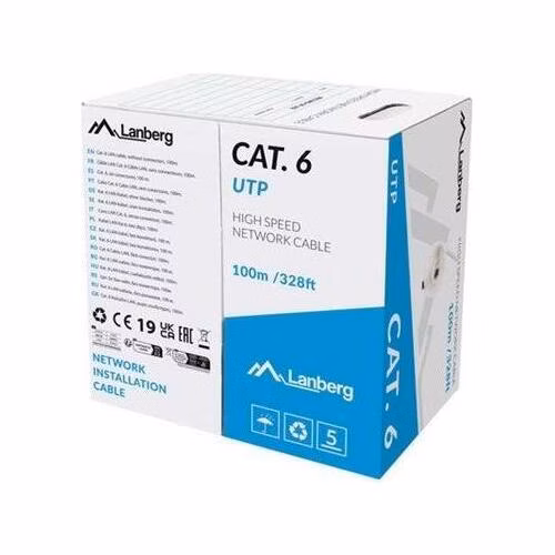 LANBERG LAN KABEL CAT.6 UTP 100M PEVNÝ CU ŠEDÝ CPR + FLUKE PASSED