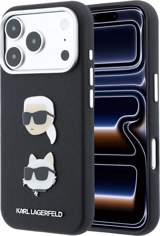 Karl Lagerfeld PU Semi Wrap Saffiano K&amp;CH Heads kryt iPhone 18 Pro čierna