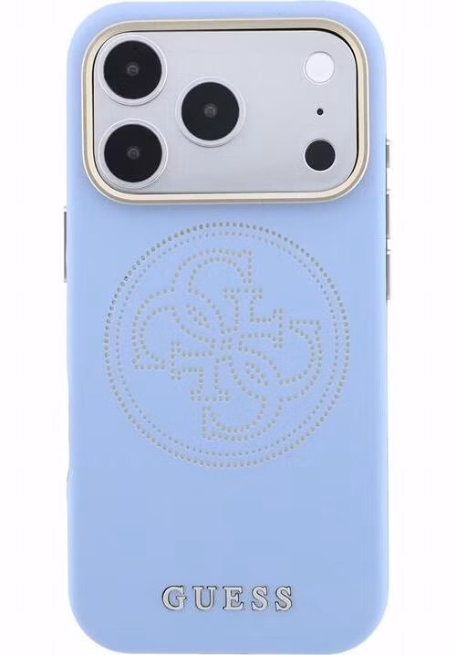 Guess PU Semi Wrap Perforated 4G Logo MagSafe kryt iPhone 18 Pro modrý