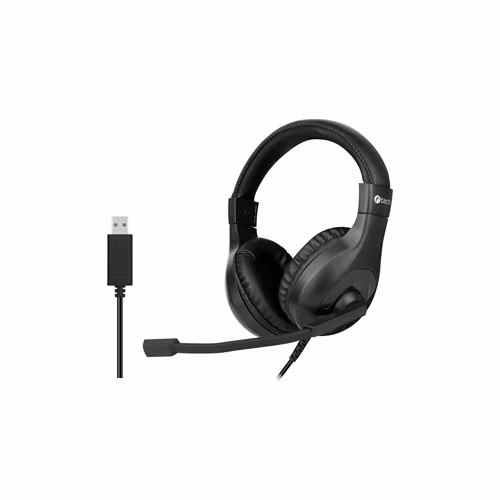 C-TECH sluchátka s mikrofonem MHS-05, USB, ovládání na kabelu, náhlavní, černá
