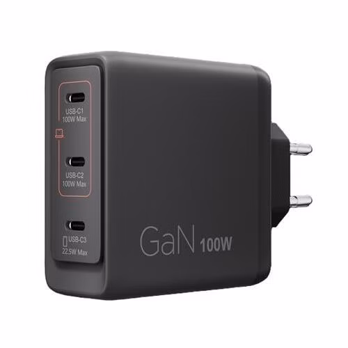 Lenovo CONS Multi-port USB-C 100W GaN Charger = napájecí adaptér s 3x UBS-C v černé barvě