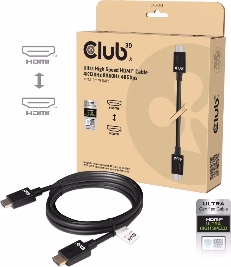 Club3D Kabel Ultra Rychlý HDMI™ Certifikovaný, 4K 120Hz, 8K60Hz, 48Gbps M/M, 3m, 28 AWG