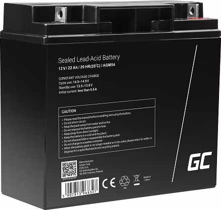 Green Cell AGM VRLA 12V 22Ah maintenance-free battery for boats, scooters, toys, wheelchairs