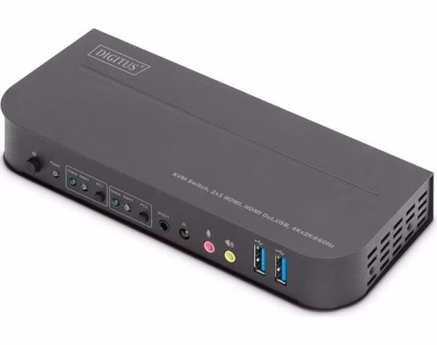 DIGITUS DS-12874 KVM Switch, 2x1 HDMI, HDMI Out, USB, 4Kx2K@60Hz, černá