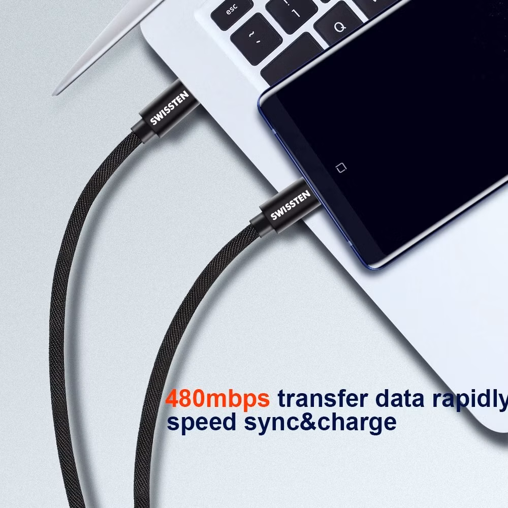 Swissten Datový kabel Textile USB-C / USB-C 0,5 m černý