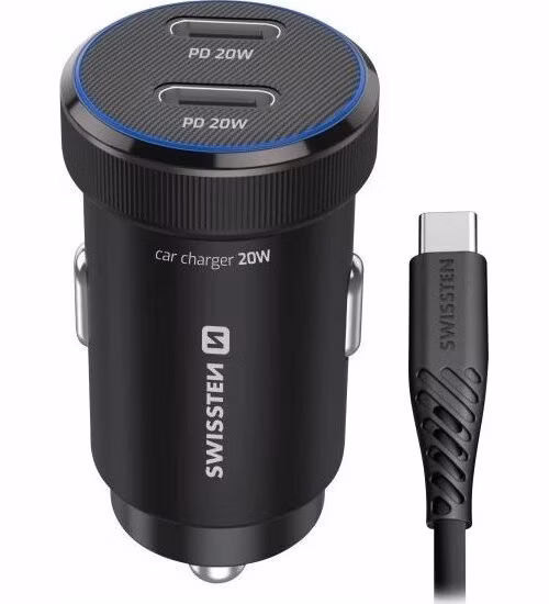 SWISSTEN CL ADAPTÉR 2x USB-C PD, 20W ČERNÝ + KABEL USB-C / USB-C, 1 M