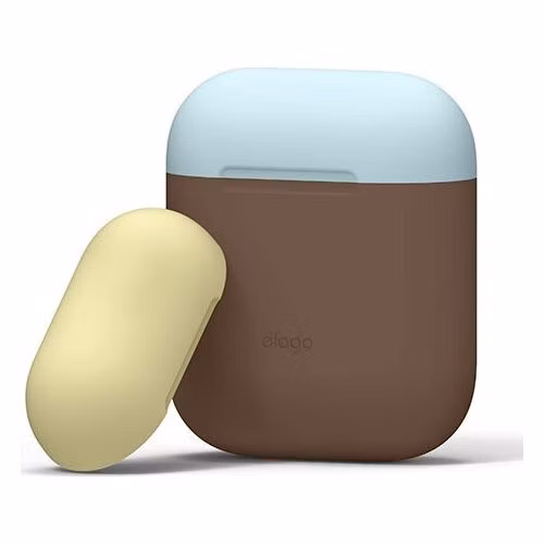 Elago Airpods Silicone Duo Case - Dark Brown/Blue,Yellow
