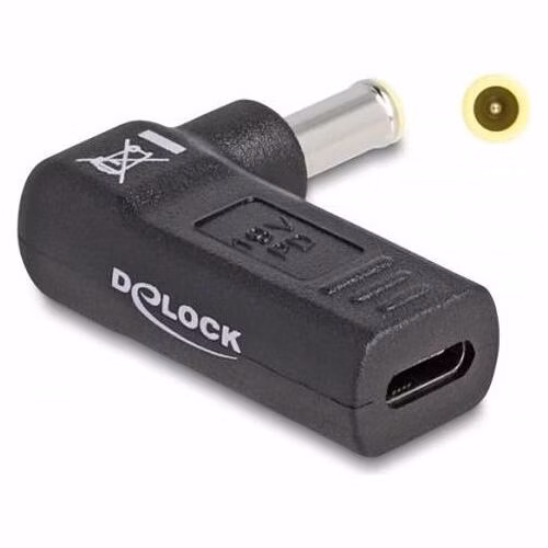 Delock Adaptér na kabel na nabíjení laptopu, ze zásuvky USB Type-C™ na zástrčku Samsung 5,5 x 3,0 mm, úhlový 90°