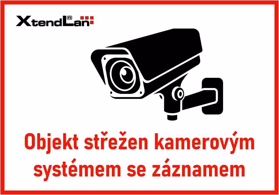 XtendLan Bezpečnostní tabulka (samolepka) pro kamerové systémy, transparentní, 210x150mm