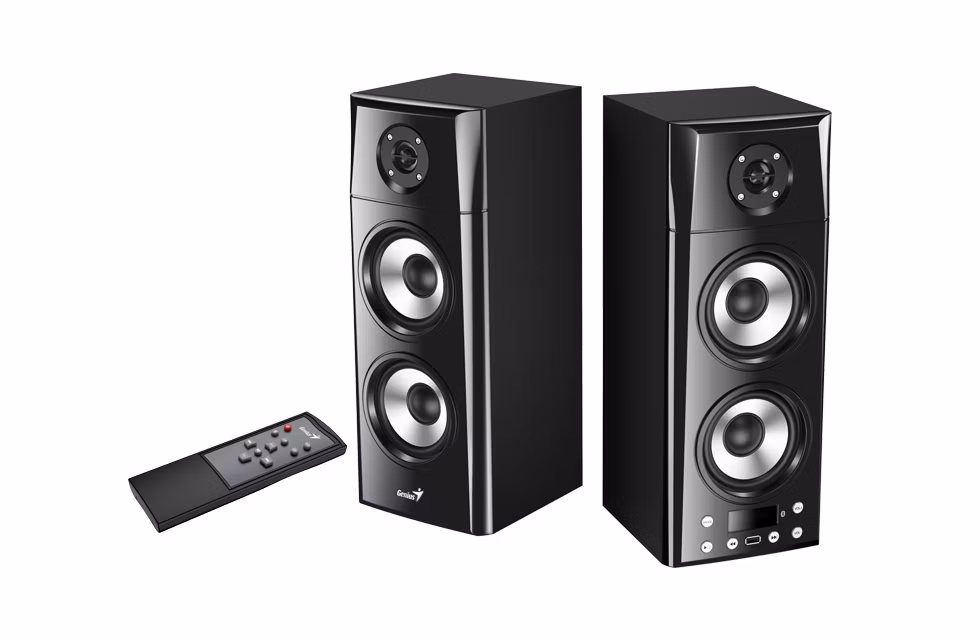 Genius SP-HF2800 BT, Reproduktory, 2.0, 60W, Bluetooth, TWS technologie, dřevěné, USB, dálkové ovládání, černé