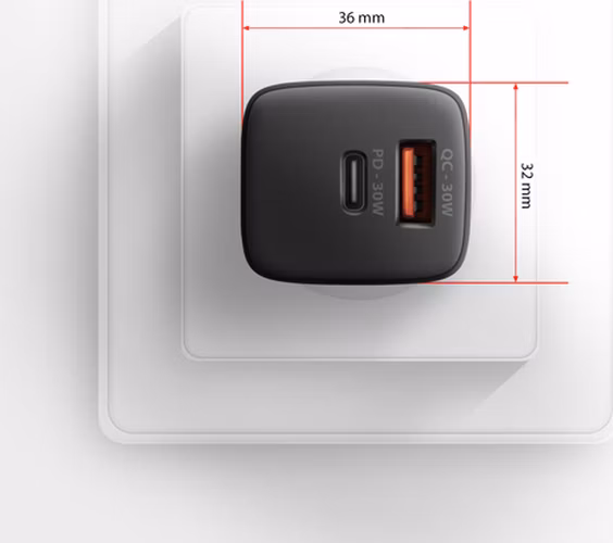AXAGON ACU-PQ30, Sil nabíjačka do siete 30W, 2x port (USB-A + USB-C), PD3.0/PPS/QC4+/SFC/AFC/Apple, čierna