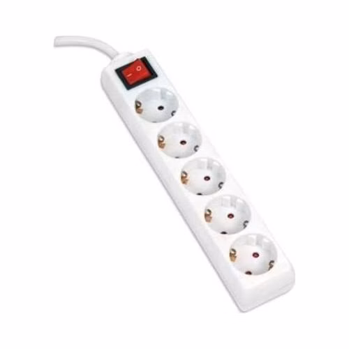 OMEGA Prodlužovací zásuvková lišta s 5 zásuvkami WITH BASIC SURGE PROTECTION 5,0M 16A 5 SOCKET TYPE F SCHUKO GERMAN WHIT